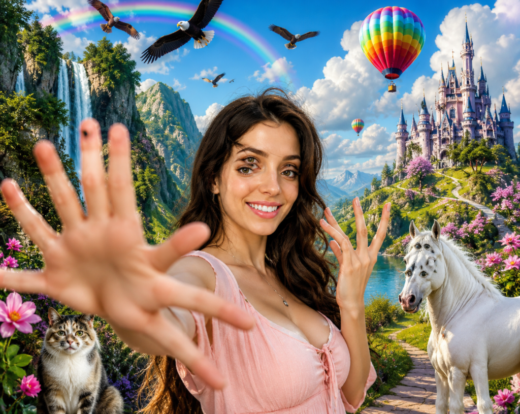 An ai image that has all the flaws that one would thing of regarding an ai image.